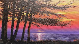 Как рисовать Закат Акрилом. How to paint the sunset with acrylic.