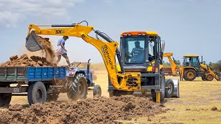 JCB 3dx and MAHINDRA Backhoe Loader Loading Village Pond Mud in Tractor for Farming Land |Jcb vs jcb