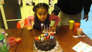 isla attempting to blow her birthday cake candles out