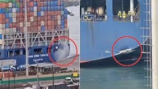 Navio cargueiro faz manobra e bate em cais no Porto de Santos