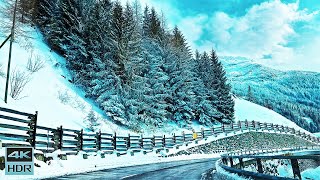 Switzerland 4K Scenic Drive - Winter Snowing Car Driving in the Alps