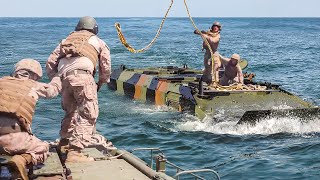 US Marine Towing Broken Armored ACV in Middle of the Ocean