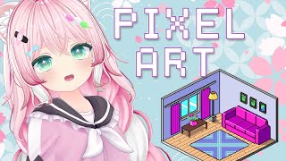 【Drawing】 PIXEL ART 💕 Isometric Room Design! (Learning)