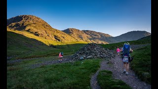 Scafell Pike & Styhead Tarn wild camping with small children in Lake District Mountains, England