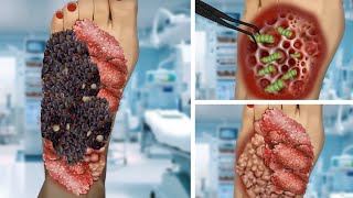 ASMR Remove Moggot & Big Acne Infected Dirty Foot | ASMR Animation Treatment.