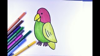 Рисование для детей - как нарисовать попугая. How to Draw a Parrot