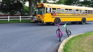 Surprising Kimora and Tr3 with their birthday bikes after school.