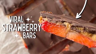 Viral Chocolate Peanut Butter Strawberry Bars Recipe | TikTok Strawberry Bars | Paola Santana