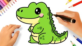 HOW TO DRAW A CUTE CROCODILE EASY 🐊💗