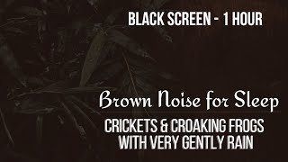 Brown Noise for Sleep | Gentle Rain, Crickets and Croaking Frog Sounds with Black Screen 1 Hour