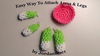 New Easy Way To Attach Arms & Legs To Loomigurumi / Amigurumi Creations - Rainbow Loom - Hook Only