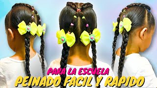 peinado para niña con ligas y trenza | peinado fácil para la escuela