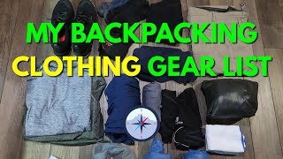 My backpacking CLOTHING gear list