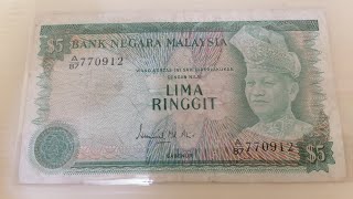 1976 -1981 Malaysia Rm5 3rd Series banknote Serial Number A/87 770912