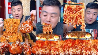 mukbang food | Eating spicy Mushrooms, Sweet tube chicken thighs, Frying Noodles, Spicy Chicken Feet