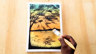 How to paint evening sunset /Simple and beautful acrylic painting for beginners. #Dailychallenge_22.