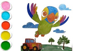 Colorea al Loro Pepe de la Granja de Zenón con lindos y brillantes colores 🦜 Dibujos para niños