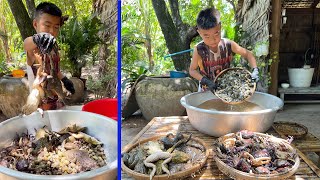 Countryside chef cook frog, crab and river snail - Seyhak cook and invite mom to taste - Chef Seyhak