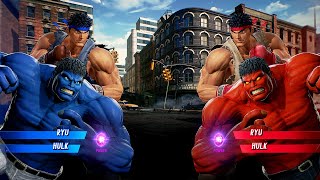 Blue Hulk & Ryu VS Red Hulk & Ryu (Very Hard) - Marvel vs Capcom | 4K Gameplay