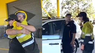 Group of co-workers gift a struggling new employee a new car