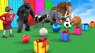 Choose The Right Box Challenge With Gorilla Cow Dinosaur Mammoth Elephant Hippo Squid Game Doll