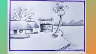 village drawing || simple village scenery || how to draw step by step