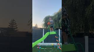 Can we make a basketball trick shot from up the slide? #Basketball #TrickShots#fun