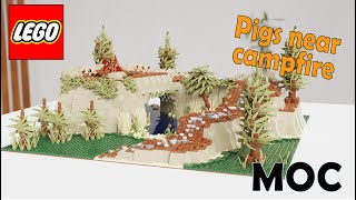 Lego MOC - Pigs near campfire - Animation Speed Build