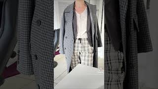 Pantalon à carreaux manteau oversize