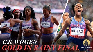 U.S. Women Win 4x100 Relay Gold in Rainy Final - Sha'Carri Richardson, Thomas, Jefferson, Terry