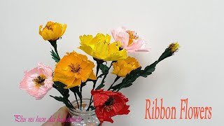 How To Make  Satin Ribbon Cosmos Flower Easy #satinribbonflowers