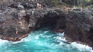 Cliff Jumper (Unedited - Grey Shorts) End of the World, Kona, Big Island, Hawaii - Drone Aerial View