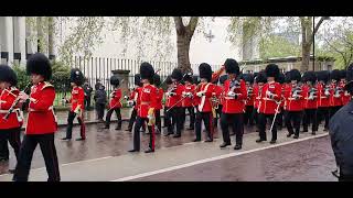 Welsh and Irish Guards Bands returning following the King's Coronation.