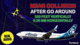 Near COLLISION after go around. Loss of separation between Alaska and SkyWest at Portland. Real ATC