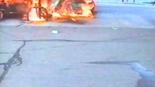 Car smashes into petrol pump - causing fire and explosions - cctv footage