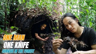 SURVIVAL CHALLENGE: (No Food, No Water, No Shelter) With Only 1 Knife To Survive In The Forest - #19