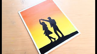 Valentine's Day Painting | Easy Acrylic Painting for Beginners | Couple at Sunset Scenery Painting