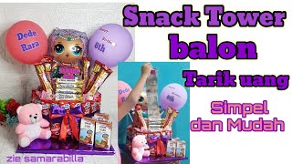 cara membuat snack tower yang ada uangnya terbaru/ kue ulang tahun snack yang bisa di tarik uangnya