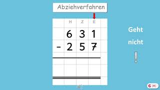 Schriftliche Subtraktion - Teil 1: Abziehen ohne und mit Übertrag - Klasse 3