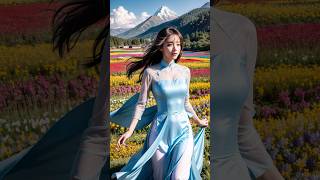 [4k Ai Art] LookBook, Người mẫu áo dài trên cánh đồng hoa rực rỡ sắc màu...