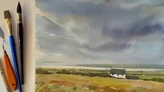 BEGINNERS STORMY SKY Watercolor Landscape Painting Welsh Cottage Watercolour LINE & WASH Tutorial