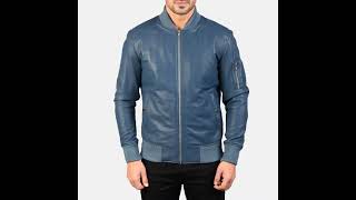 Mens Sapphire Blue Leather Bomber Jacket #shorts #bomberjacket #foryou