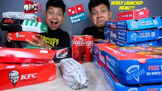 DOMINOS VS KFC NEWLY LAUNCHED MENU BATTLE | VEG vs VEG, NON VEG vs NON VEG & WINGS vs WINGS  Mukbang