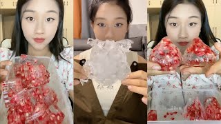 SOLO LZM| CLEAR ICE CUBES🧊 WITH FROZEN POMEGRANATE ICE #iceeating #asmr #asmrice #clearice