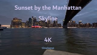 Timelapse of the Sunset by the Beautiful Skyline of Manhattan - Day to Night