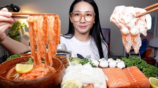 🐠통연어로 연어국수🍜 연어초밥 먹방 SALMON RAW SALMON SPICY FIRE CHICKEN SAUCE ปลาแซลมอน サケ cá hồi