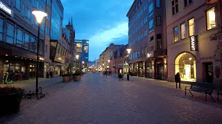 Evening to night walk in central Malmö, the third largest city in Sweden