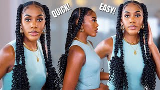 QUICK & EASY SUMMER PROTECTIVE STYLE | 4 JUMBO BRAIDS W/ CURLY ENDS TUTORIAL