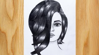 How to draw a girl with beautiful hairs | Girl drawing easy | Pencil sketch for beginners