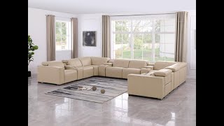 Global United 1208 12-Piece 4-Power Reclining Leather U-Sectional -Power Headrests-Product Video